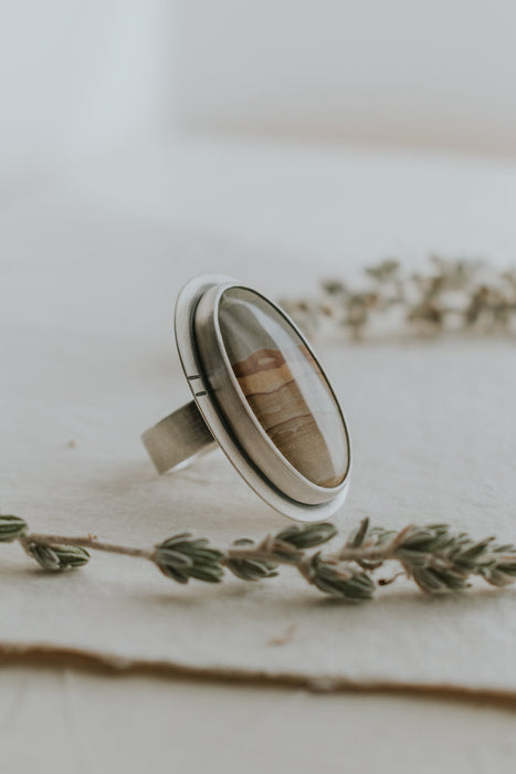 Large Picture Jasper Statement Ring - Size 8.75 - Third Hand Silversmith handmade jewelry, Bozeman, Montana