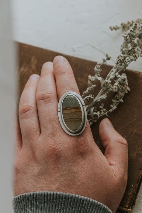 Large Picture Jasper Statement Ring - Size 8.75 - Third Hand Silversmith handmade jewelry, Bozeman, Montana