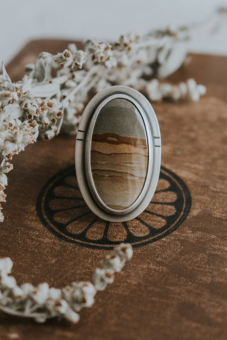 Large Picture Jasper Statement Ring - Size 8.75 - Third Hand Silversmith handmade jewelry, Bozeman, Montana