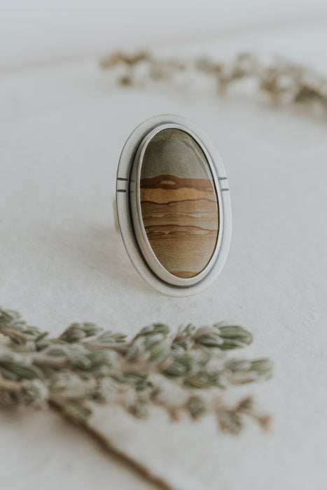 Large Picture Jasper Statement Ring - Size 8.75 - Third Hand Silversmith handmade jewelry, Bozeman, Montana