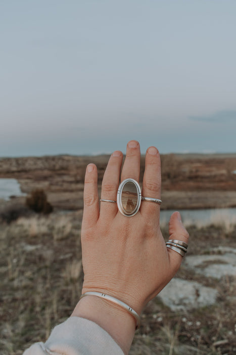 Large Picture Jasper Statement Ring - Size 8.75 - Third Hand Silversmith handmade jewelry, Bozeman, Montana
