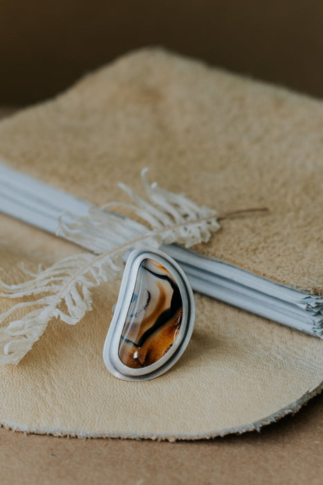 Montana Agate Statement Ring - Size 7.75 - Third Hand Silversmith handmade jewelry, Bozeman, Montana