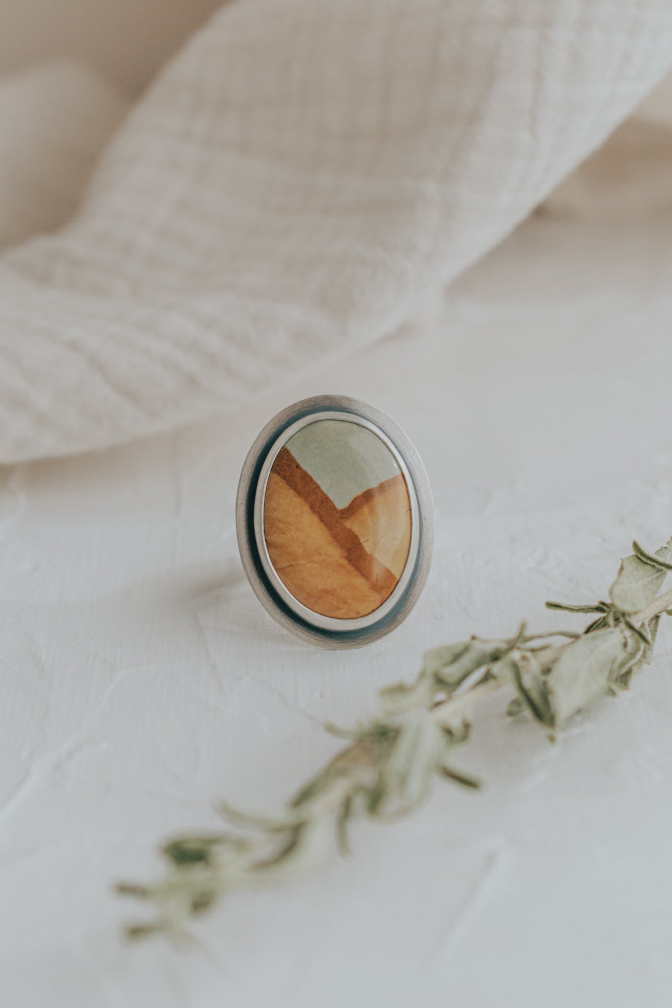 Oval Picture Jasper Statement Ring - Size 7.75 - Third Hand Silversmith LLC handmade jewelry, Bozeman, Montana