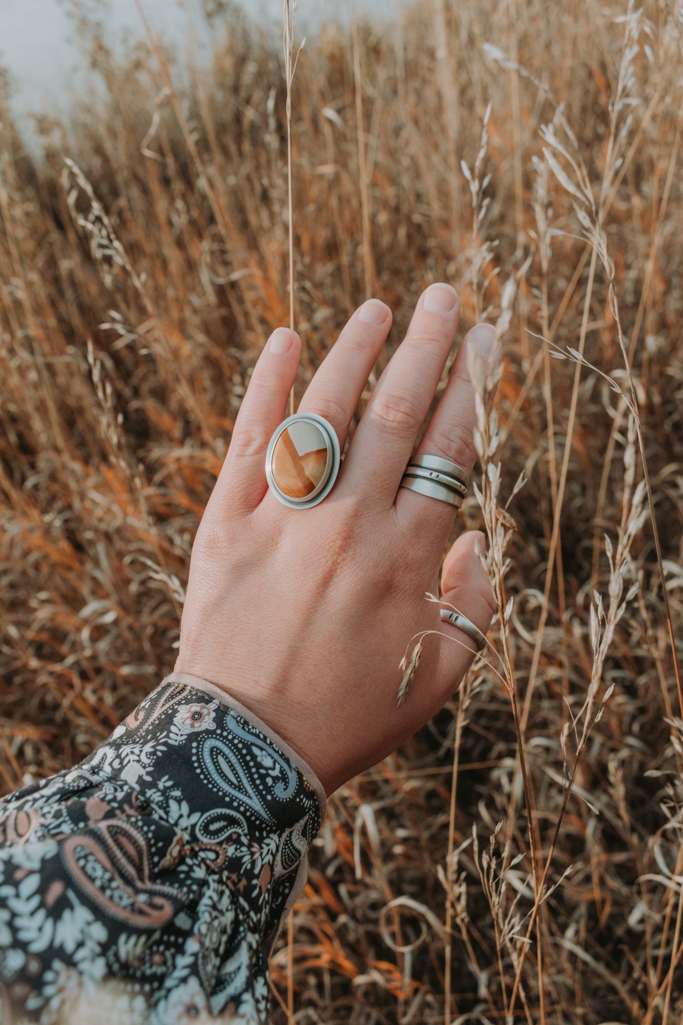 Oval Picture Jasper Statement Ring - Size 7.75 - Third Hand Silversmith LLC handmade jewelry, Bozeman, Montana