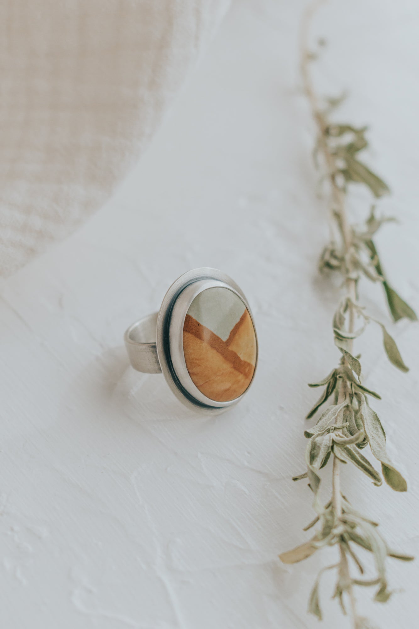 Oval Picture Jasper Statement Ring - Size 7.75 - Third Hand Silversmith LLC handmade jewelry, Bozeman, Montana