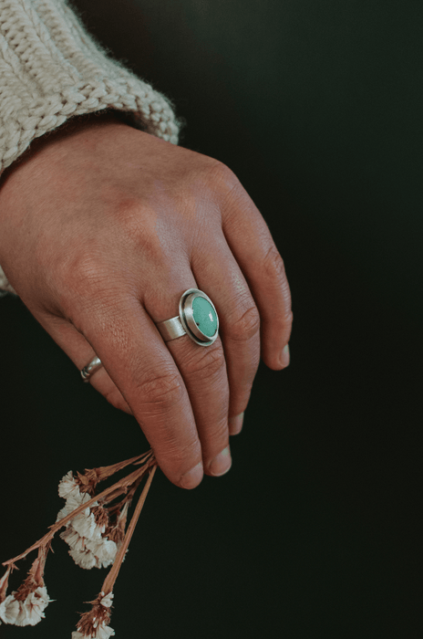 Oval Variscite Ring - Size 9.25 - Third Hand Silversmith handmade jewelry, Bozeman, Montana