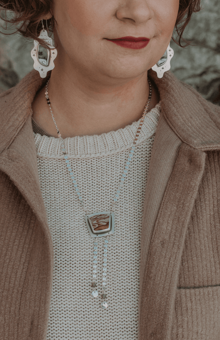 Picture Jasper Bolo Necklace with Labradorite Beads - Third Hand Silversmith handmade jewelry, Bozeman, Montana