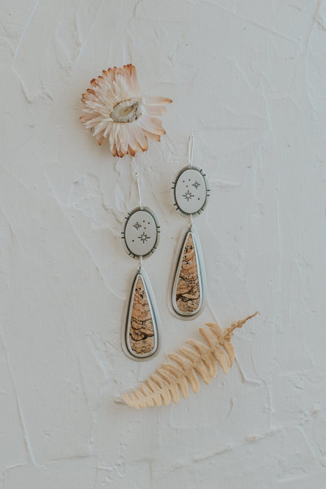 Picture Jasper Constellation Statement Earrings - Third Hand Silversmith handmade jewelry, Bozeman, Montana