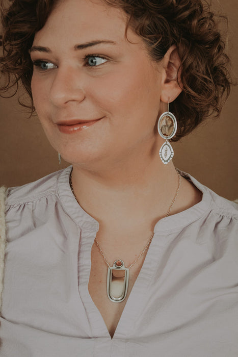 Picture Jasper Fern Drop Statement Earrings - Third Hand Silversmith handmade jewelry, Bozeman, Montana