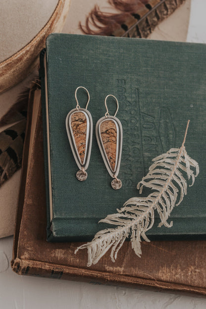 Picture Jasper + Silver Dot Statement Earrings with Gold-Fill Accents - Third Hand Silversmith LLC handmade jewelry, Bozeman, Montana