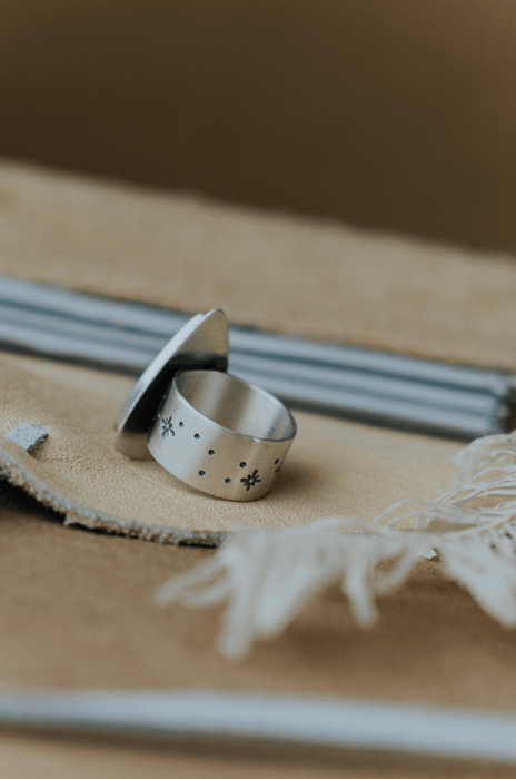 Picture Jasper Statement Ring with Star Stamped Band - Size 5.5 - Third Hand Silversmith handmade jewelry, Bozeman, Montana