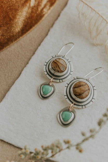 Picture Jasper + Variscite Statement Earrings - Third Hand Silversmith LLC handmade jewelry, Bozeman, Montana