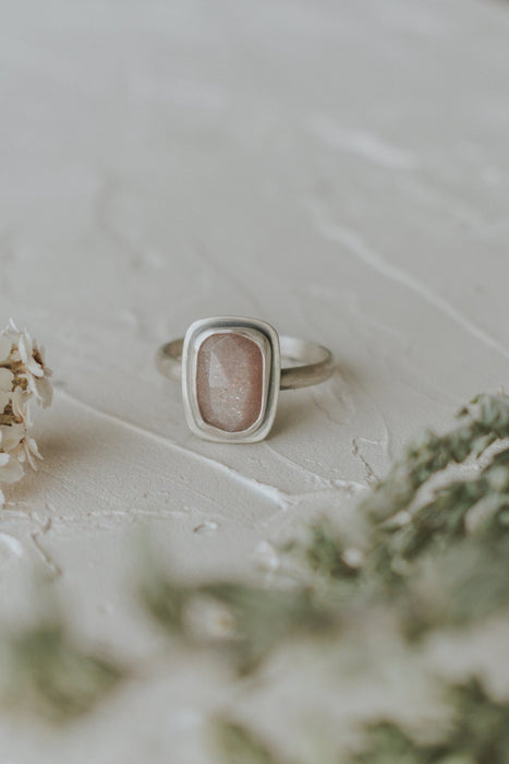 Pink Sunstone Ring - Size 10 - Third Hand Silversmith handmade jewelry, Bozeman, Montana