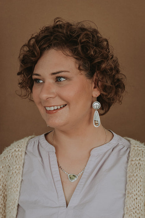 Polychrome Jasper Fern Forest Statement Earrings - Third Hand Silversmith handmade jewelry, Bozeman, Montana