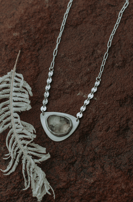 Prehnite Necklace with Sequin Chain Accent - Third Hand Silversmith handmade jewelry, Bozeman, Montana