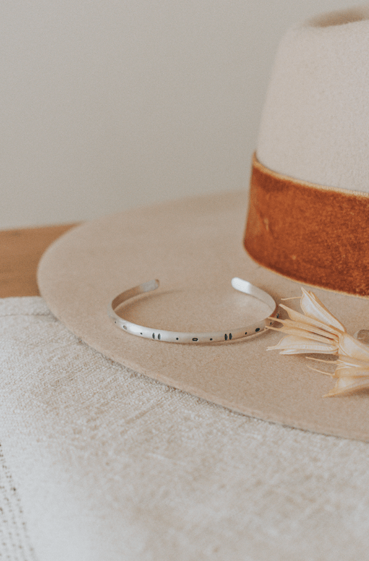 Silver Geo Stamped Cuff Bracelet - Third Hand Silversmith handmade jewelry, Bozeman, Montana