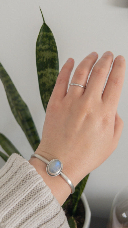 Simple Moonstone Cuff Bracelet - Third Hand Silversmith handmade jewelry, Bozeman, Montana