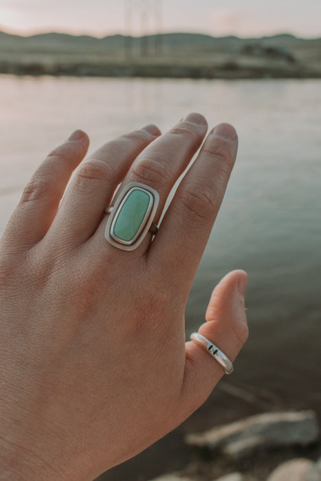 Simple Variscite Statement Ring - Size 9 - Third Hand Silversmith handmade jewelry, Bozeman, Montana