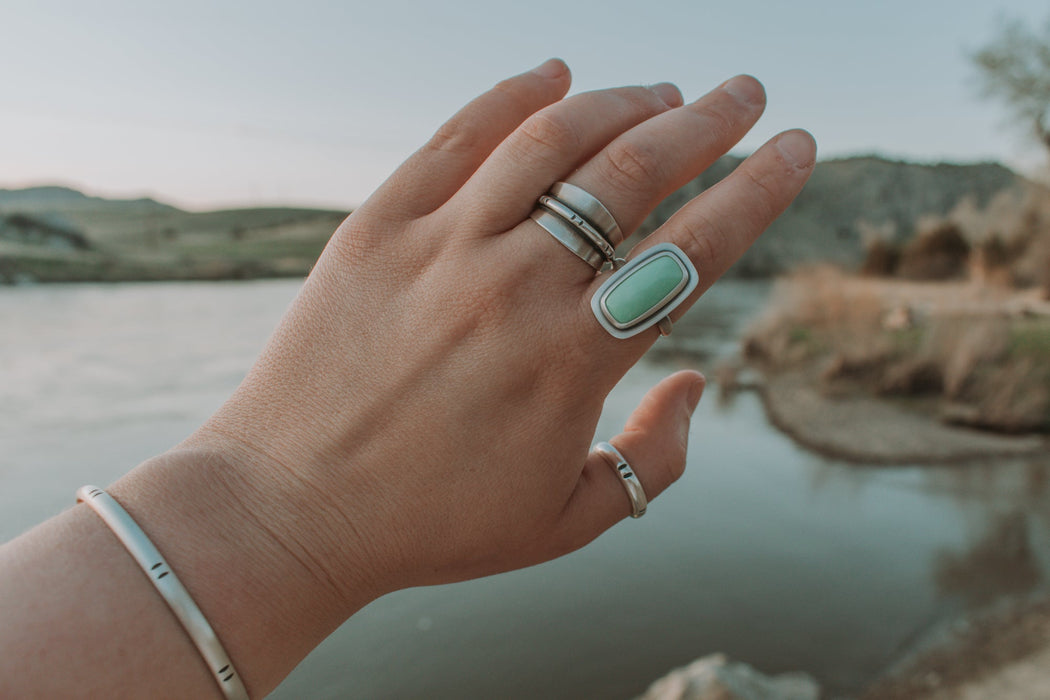 Simple Variscite Statement Ring - Size 9 - Third Hand Silversmith handmade jewelry, Bozeman, Montana