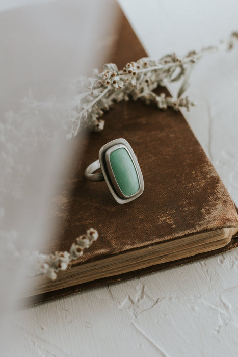 Simple Variscite Statement Ring - Size 9 - Third Hand Silversmith handmade jewelry, Bozeman, Montana