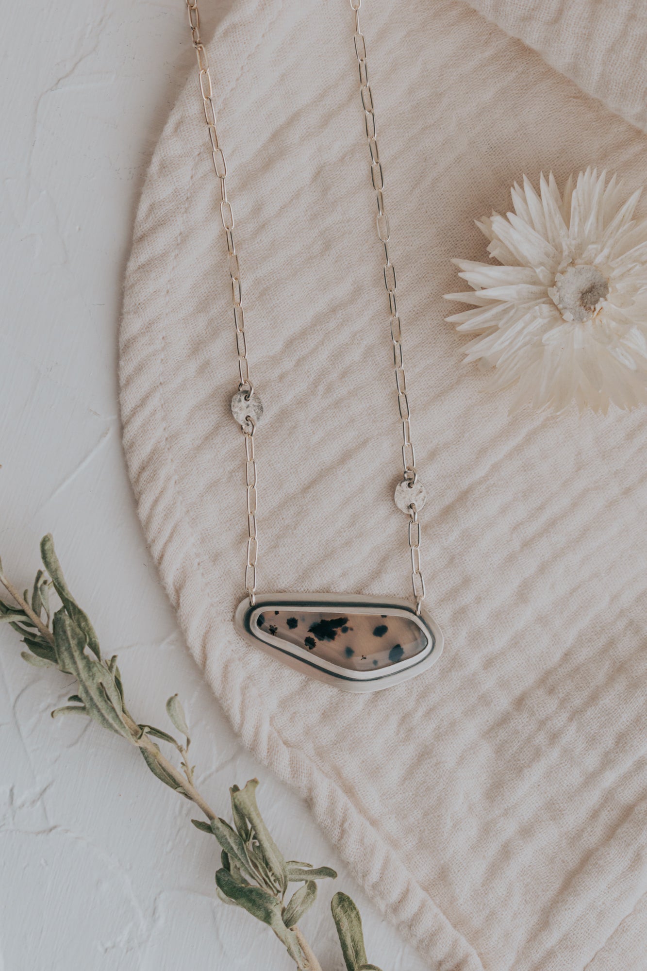 Speckled Montana Agate + Silver Dots Necklace - Third Hand Silversmith LLC handmade jewelry, Bozeman, Montana