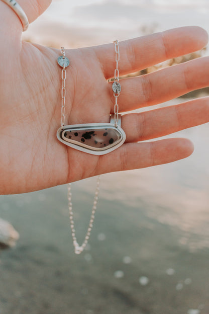 Speckled Montana Agate + Silver Dots Necklace - Third Hand Silversmith LLC handmade jewelry, Bozeman, Montana