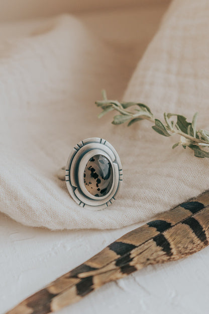 Speckled Montana Agate Statement Ring - Size 8 - Third Hand Silversmith LLC handmade jewelry, Bozeman, Montana