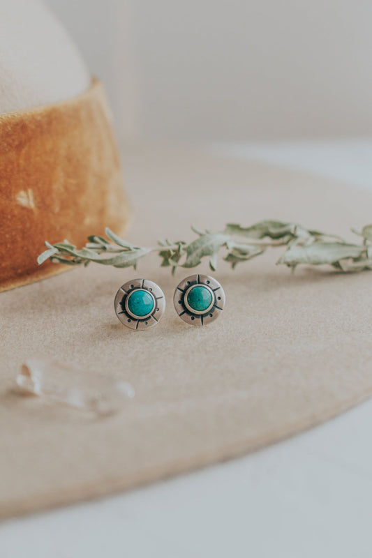 Stone and Silver Stud Earrings - Third Hand Silversmith LLC handmade jewelry, Bozeman, Montana