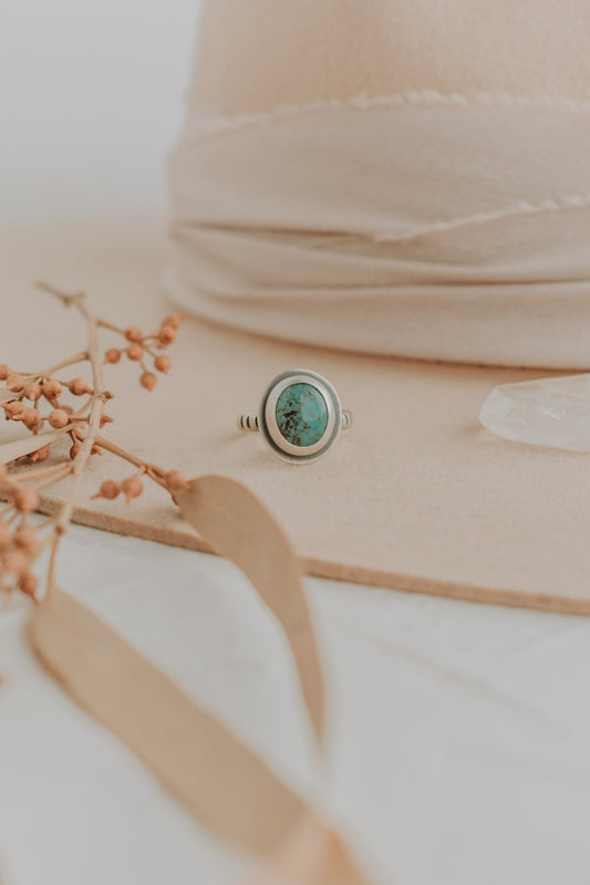 Turquoise Oval Ring - Size 5.75 - Third Hand Silversmith LLC handmade jewelry, Bozeman, Montana
