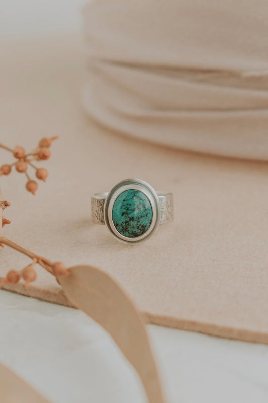 Turquoise Oval Ring - Size 6.25 - Third Hand Silversmith LLC handmade jewelry, Bozeman, Montana