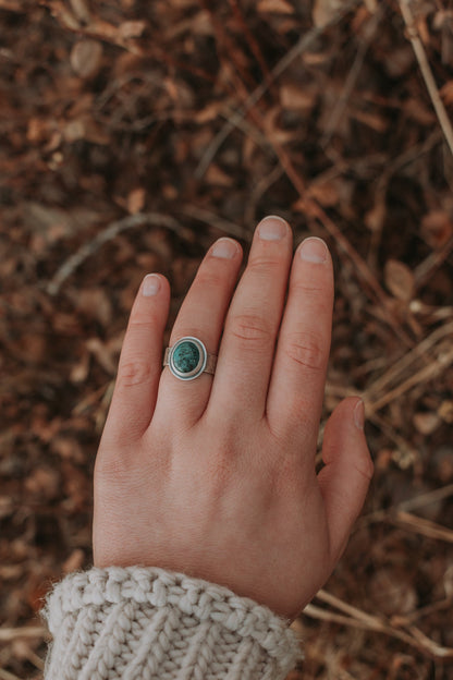 Turquoise Oval Ring - Size 6.25 - Third Hand Silversmith LLC handmade jewelry, Bozeman, Montana