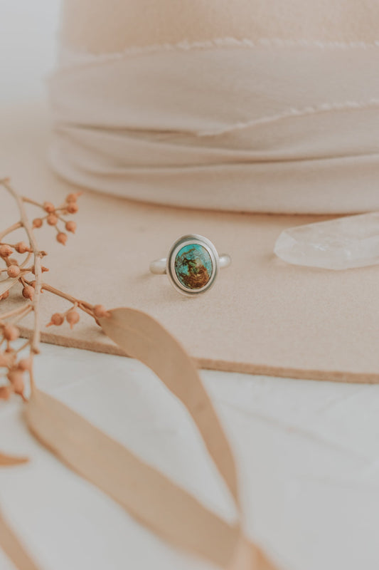 Turquoise Oval Ring - Size 7.75 - Third Hand Silversmith LLC handmade jewelry, Bozeman, Montana