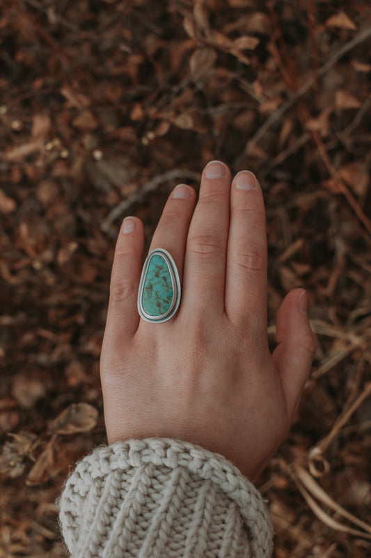 Turquoise Statement Ring - Size 7.5 - Third Hand Silversmith LLC handmade jewelry, Bozeman, Montana