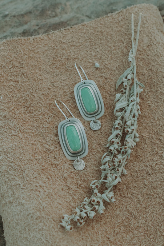 Variscite Dangle Earrings - Third Hand Silversmith handmade jewelry, Bozeman, Montana