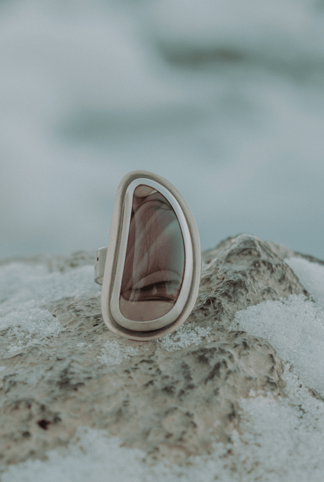 Willow Creek Jasper Statement Ring with Star Stamped Band - Size 9 - Third Hand Silversmith handmade jewelry, Bozeman, Montana